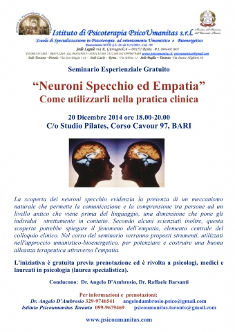“Neuroni Specchio ed Empatia” Come utilizzarli nella pratica clinica