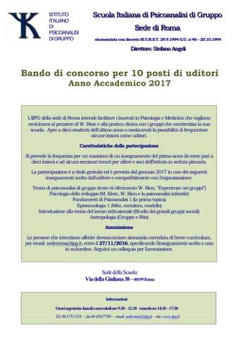 Bando di concorso IIPG (10 posti uditore A.A. 2017)