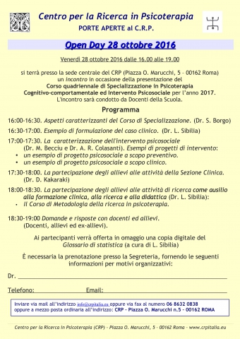 Porte aperte al Crp - Centro per la Ricerca in Psicoterapia