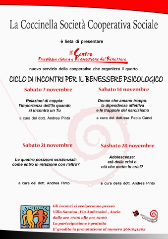 Quarto Ciclo d'Incontri Gratuiti per il Benessere Psicologico ed. 2015