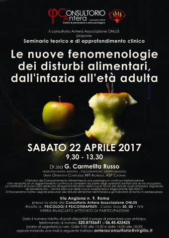 Le nuove fenomenologie dei disturbi alimentari, dall'infanzia all'et&agrave; adulta