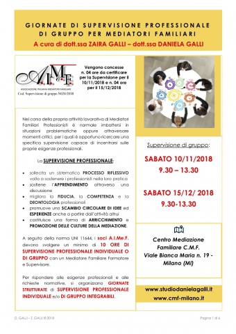 Supervisione Professionale di Gruppo per Mediatori Familiari