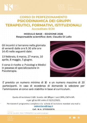 Psicodinamica dei gruppi terapeutici, formativi, istituzionali