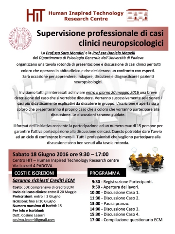 Supervisione professionale di casi clinici neuropsicologici