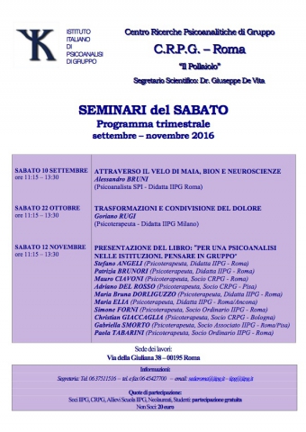CRPG ROMA: Seminari del sabato (settembre-novembre 2016)