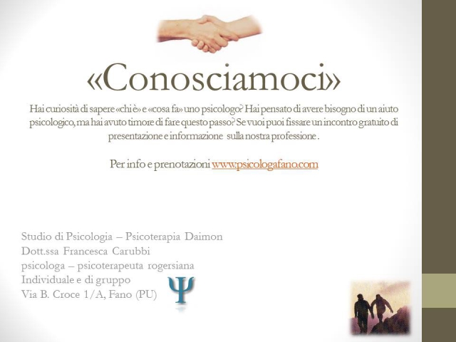 "Conosciamoci" - incontri di informazione sulle attività professionali dello psicologo