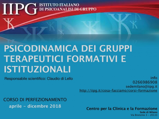 Psicodinamica dei gruppi terapeutici, formativi, istituzionale