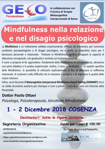 Mindfulness nella relazione e nel disagio psicologico